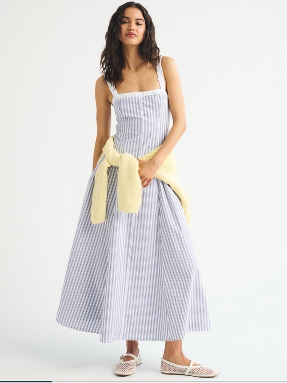 Abercrombie 100% Cotton Ruched Neckline Dipped Waist Midi Dress